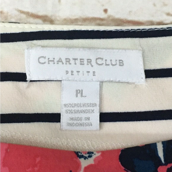 Charter Club Striped Floral Belted Stretch Top Blouse - Women’s PL Petite Large - Picture 8 of 10